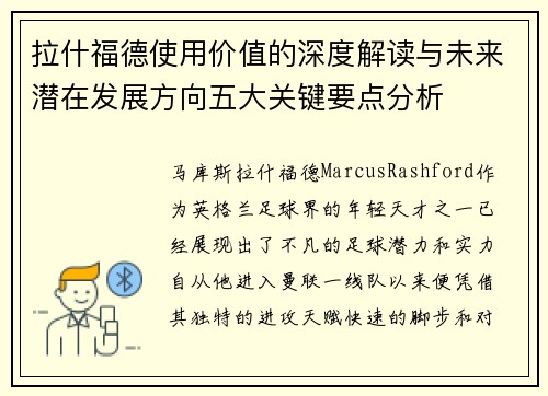 拉什福德使用价值的深度解读与未来潜在发展方向五大关键要点分析 拉什福德使用价值的深度解读与未来潜在发展方向五大关键要点分析