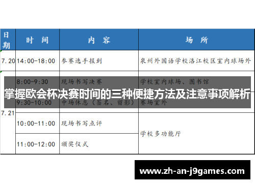 掌握欧会杯决赛时间的三种便捷方法及注意事项解析